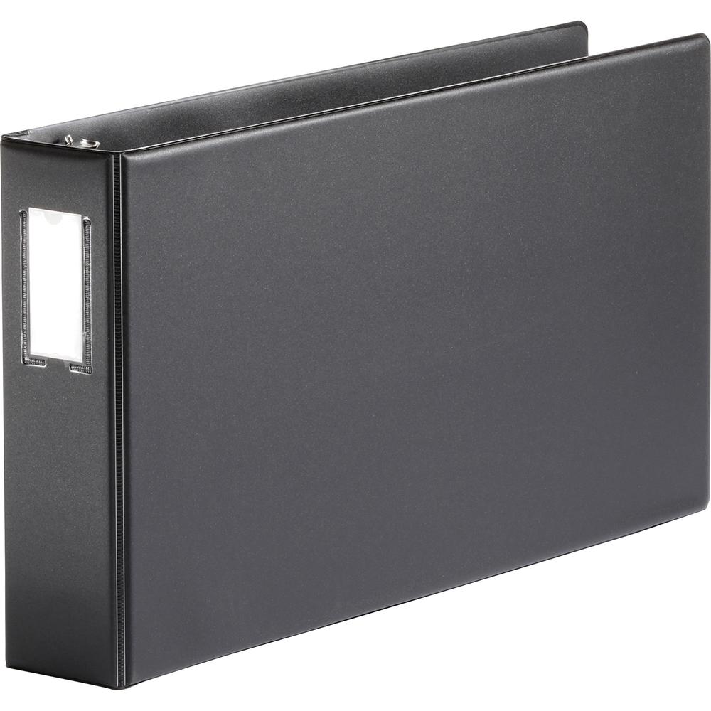 Business Source Tabloid-size Round Ring Reference Binder - 3" Binder Capacity - Tabloid - 11" x 17" Sheet Size - Round Ring Fastener(s) - Black - Durable, Label Holder - 1 Each. Picture 2