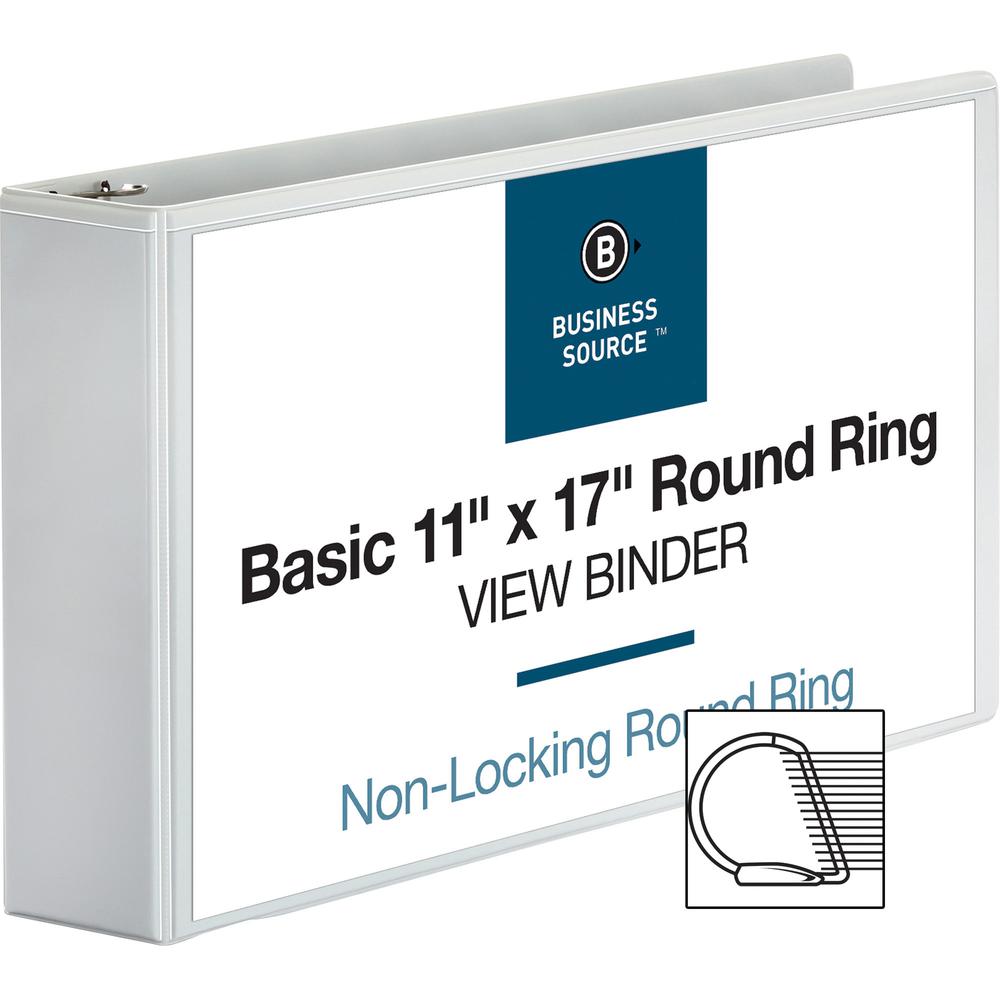 Business Source Tabloid-size Round Ring Reference Binder - 3" Binder Capacity - Tabloid - 11" x 17" Sheet Size - Round Ring Fastener(s) - White - Durable, Clear Overlay - 1 Each. Picture 10