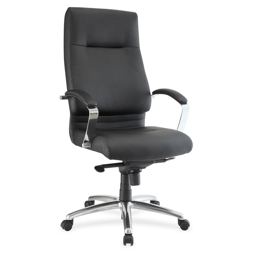 Lorell Modern Executive High-back Leather Chair - Leather Seat - Black Leather Back - 5-star Base - 1 Each. Picture 2