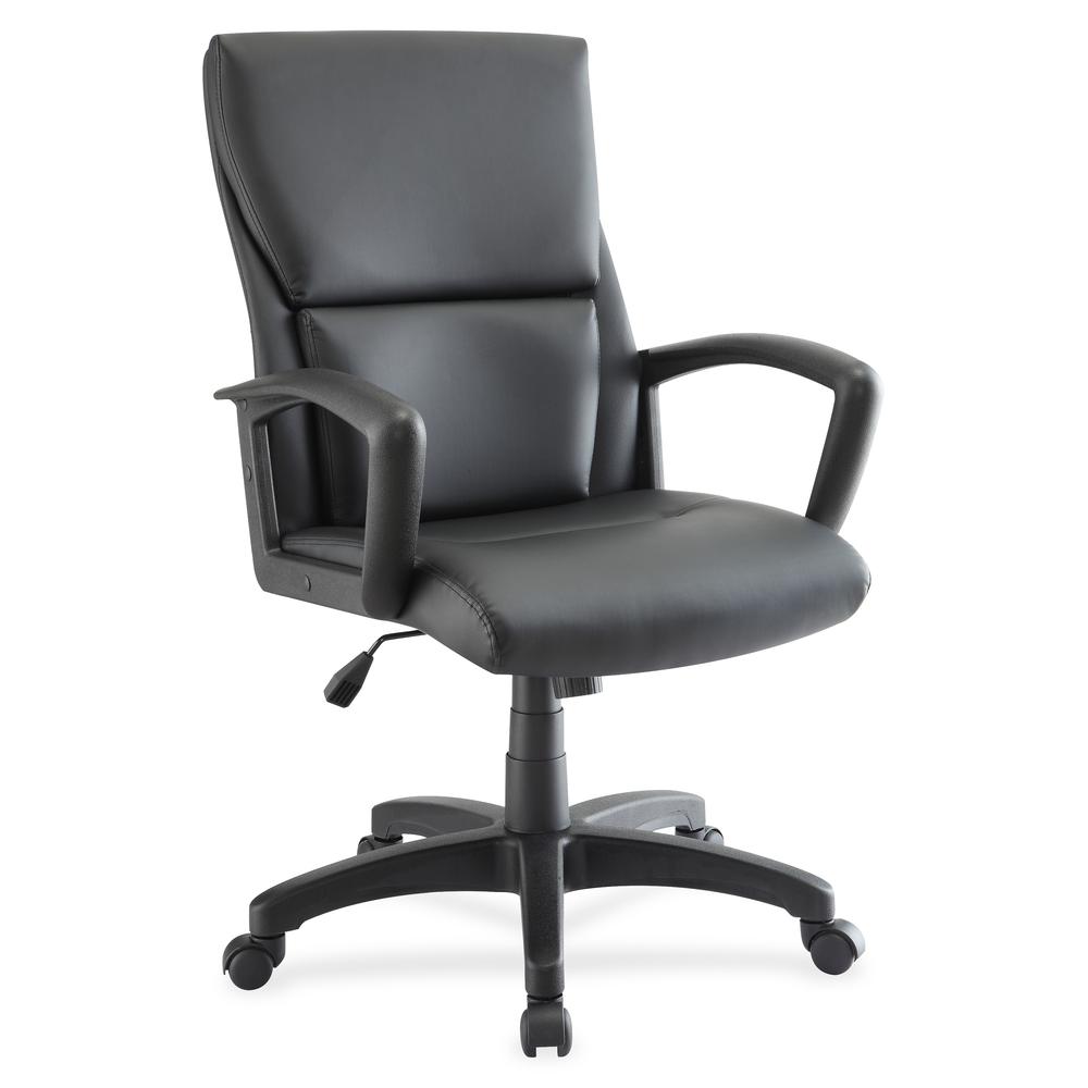 Lorell European Design Executive Mid-back Office Chair - Black Bonded Leather Seat - Black Bonded Leather Back - 5-star Base - Black - 1 Each. Picture 3