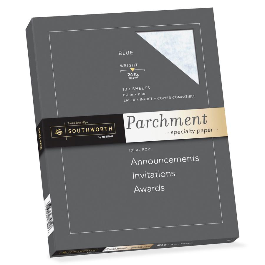 Southworth Parchment Specialty Paper - Blue - Letter - 8 1/2" x 11" - 24 lb Basis Weight - Parchment - 100 / Box - Acid-free, Lignin-free, Non-yellowing - Blue. Picture 3