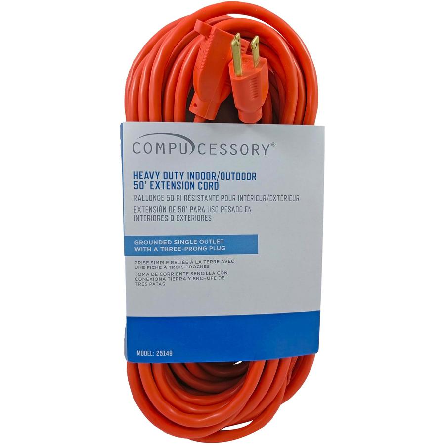Compucessory Heavy-duty Indoor/Outdoor Extsn Cord - 16 Gauge - 125 V DC / 13 A - Orange - 50 ft Cord Length - 1. Picture 2