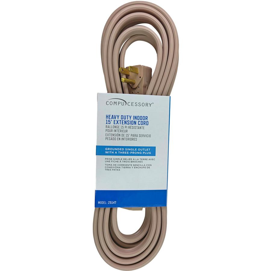Compucessory Heavy Duty Indoor Extension Cord - 14 Gauge - 125 V AC / 15 A - Beige - 15 ft Cord Length - 1. Picture 7