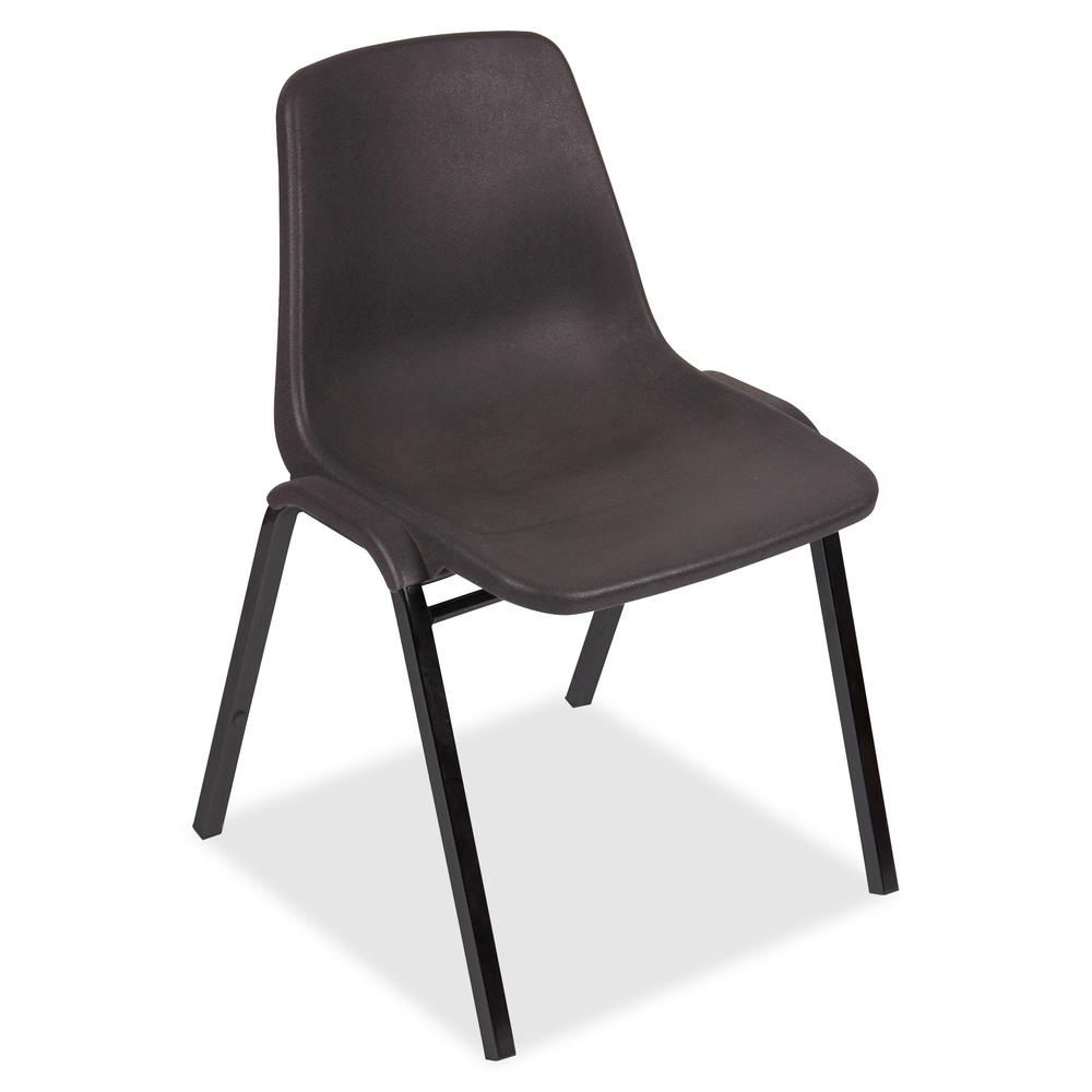 Lorell Plastic Stacking Chairs - 4/CT - Black Polypropylene Seat - Black Polypropylene Back - Black, Powder Coated Metal Frame - Arched Base - 4 / Carton. Picture 3