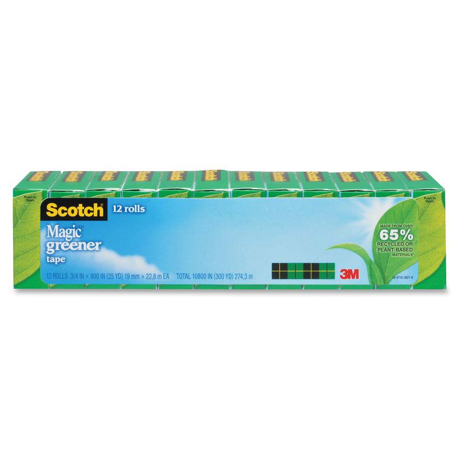 Scotch 3/4"W Magic Greener Tape Rolls - 25 yd Length x 0.75" Width - 1" Core - Split Resistant, Tear Resistant, Yellowing Resistant - For Office - 12 / Pack - Matte - Clear. Picture 2