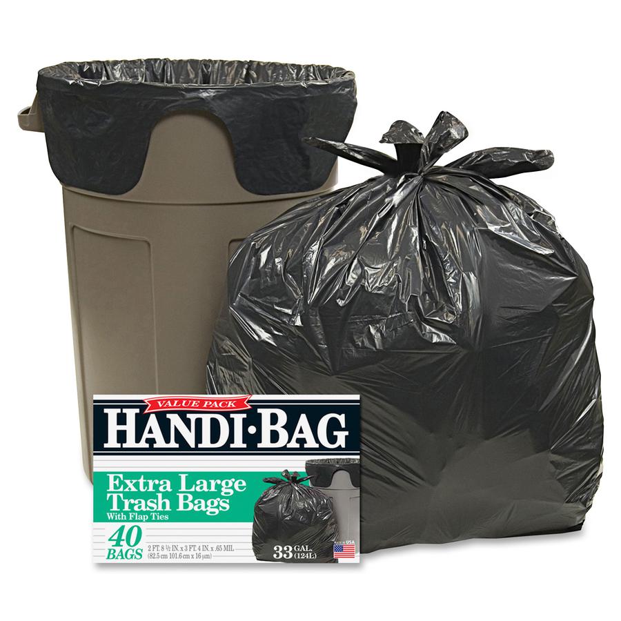 Berry Handi-Bag Wastebasket Bags - Medium Size - 33 gal Capacity - 32" Width x 40" Length - 0.70 mil (18 Micron) Thickness - Black - Hexene Resin - 40/Box - Home, Office. Picture 2