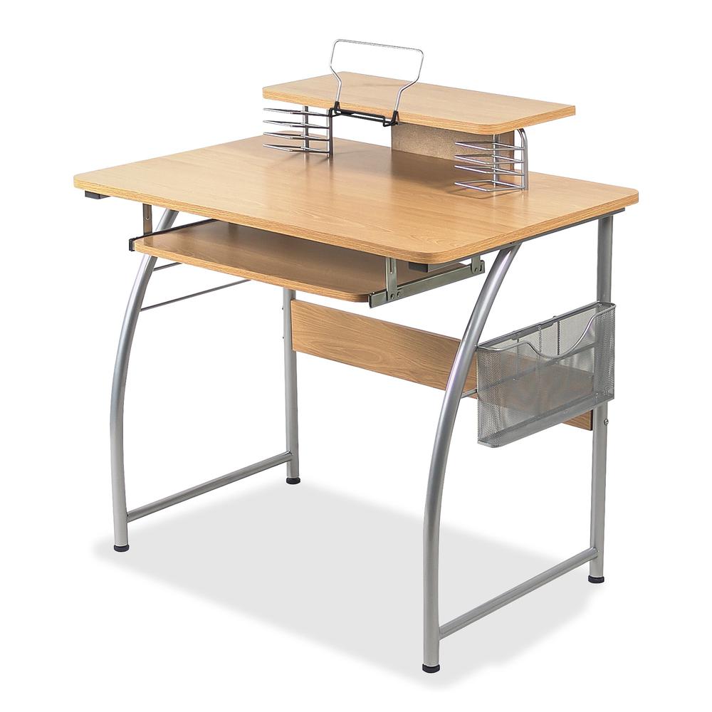 Lorell Upper Shelf Laminate Computer Desk - Laminated Rectangle Top - 23.60" Table Top Width x 35.40" Table Top Depth - 35.20" Height - Assembly Required - Maple - Metal. Picture 4