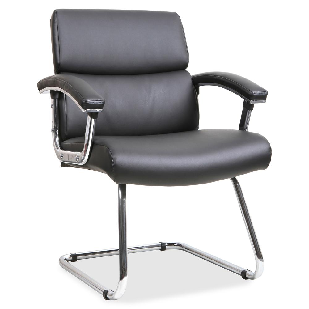 Lorell Sled Base Leather Guest Chair - Black Bonded Leather Seat - Black Back - Sled Base - Black - Leather - 1 Each. Picture 2