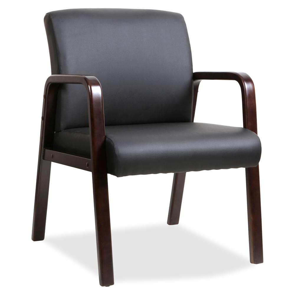 Lorell Upholstered Guest Chair - Black Bonded Leather Seat - Black Bonded Leather Back - Espresso Solid Wood Frame - Four-legged Base - Armrest - 1 Each. Picture 2