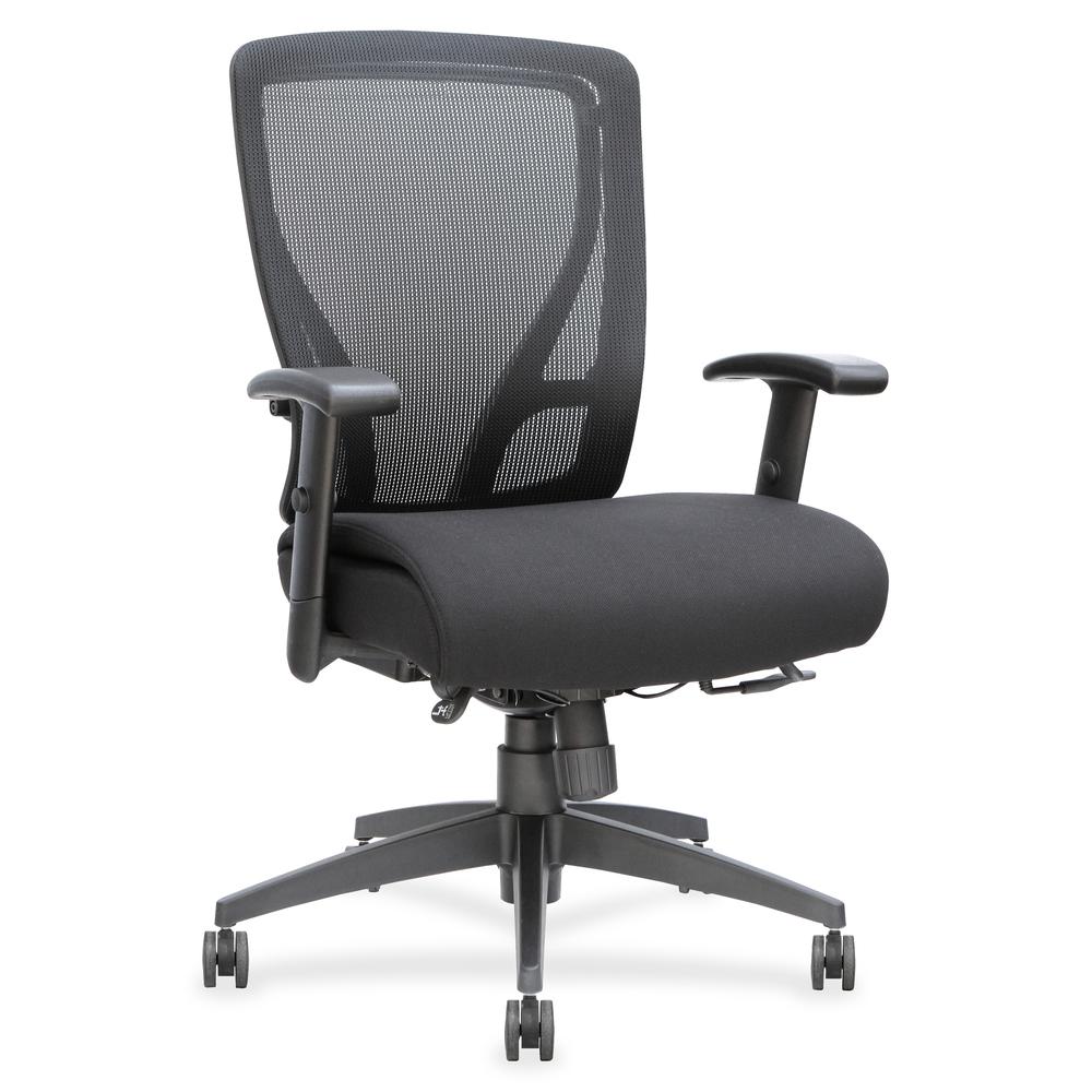 Lorell Fabric Seat Mesh Mid-back Chair - Black Fabric Seat - Black Back - Plastic Frame - 5-star Base - Black - 1 Each. Picture 2