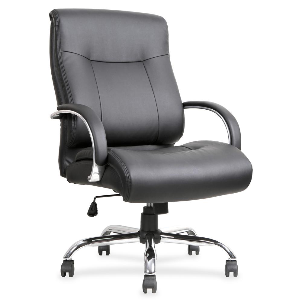 Lorell Deluxe Big & Tall Chair - Black Bonded Leather Seat - Black Bonded Leather Back - 5-star Base - Black - 1 Each. Picture 3