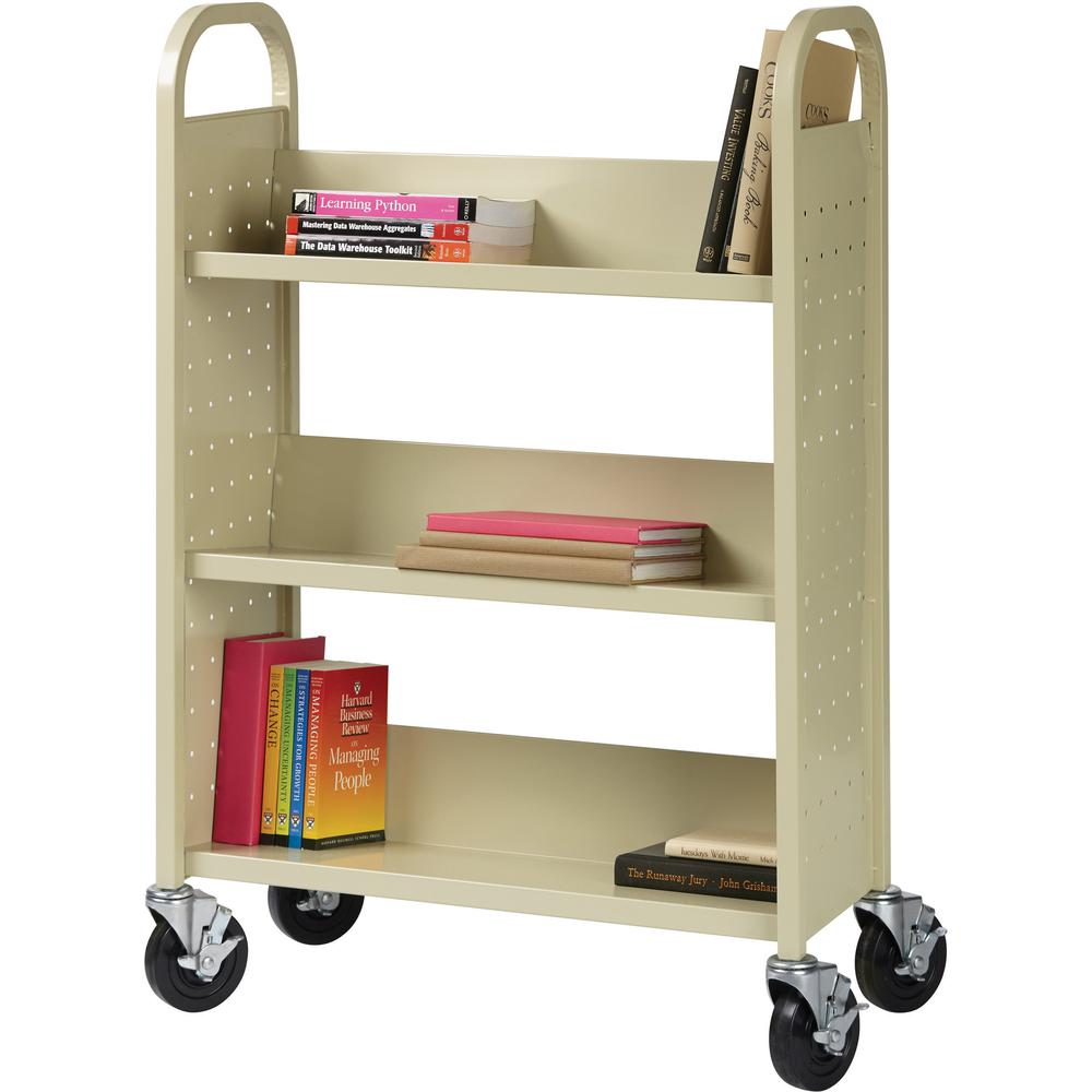 Lorell Single-sided Book Cart - 3 Shelf - 200 lb Capacity - 5" Caster Size - Steel - x 39" Width x 14" Depth x 46" Height - Putty - 1 Each. Picture 7