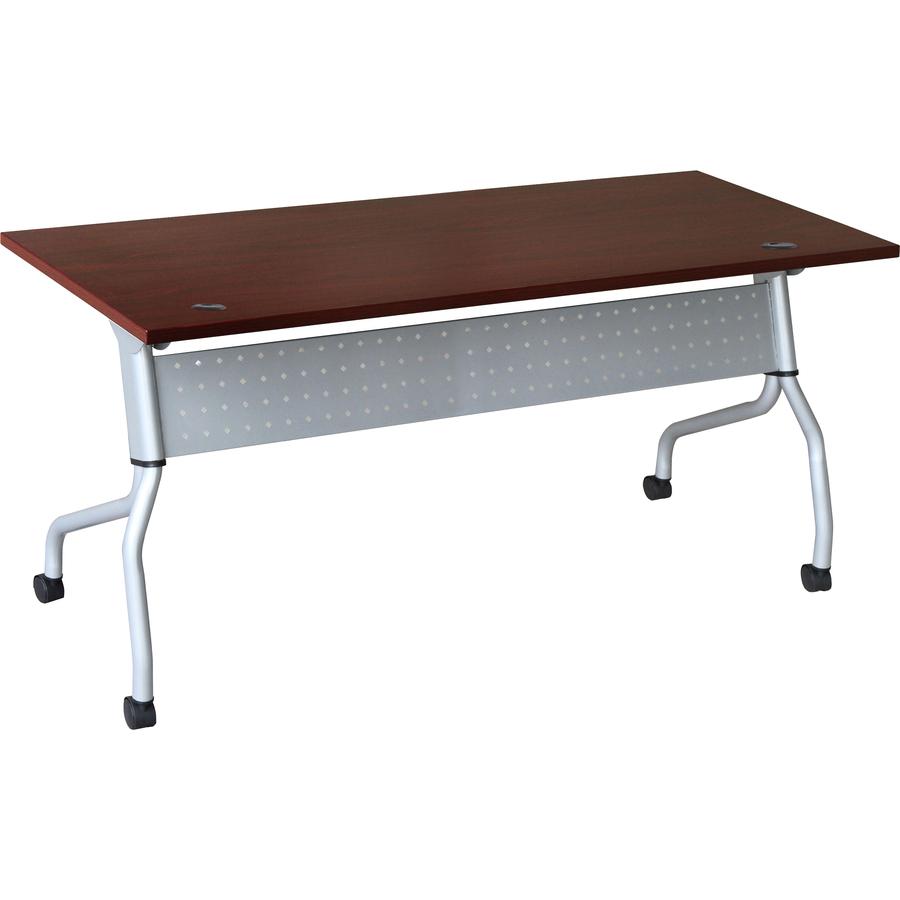 Lorell Mahogany Flip Top Training Table - Rectangle Top - Four Leg Base - 4 Legs x 23.60" Table Top Width x 72" Table Top Depth - 29.50" Height x 70.88" Width x 23.63" Depth - Assembly Required - Maho. Picture 9