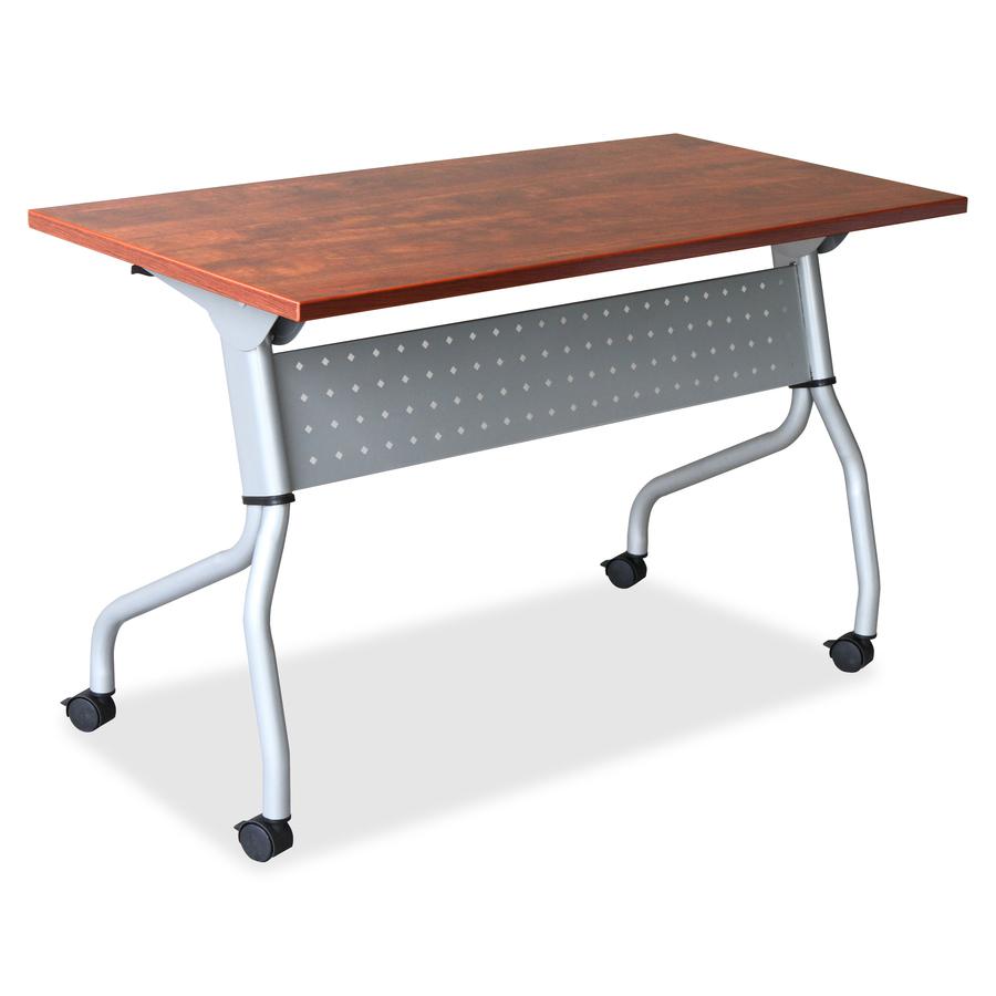 Lorell Flip Top Training Table - Rectangle Top - Four Leg Base - 4 Legs x 23.60" Table Top Width x 60" Table Top Depth - 29.50" Height x 59" Width x 23.63" Depth - Cherry - Nylon - Melamine Top Materi. Picture 13
