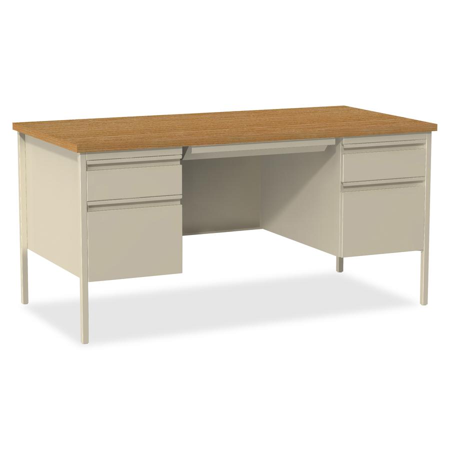 Lorell Fortress Series Double-Pedestal Desk - Rectangle Top - 60" Table Top Width x 30" Table Top Depth x 1.12" Table Top Thickness - 29.50" Height - Assembly Required - Oak, Oak Laminate, Putty - Ste. Picture 9