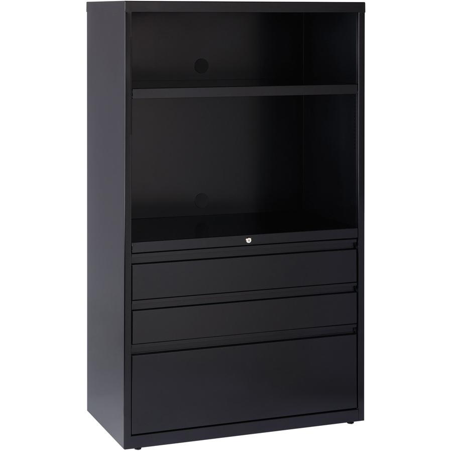 Lorell File/File Lateral File Combo Unit - 36" x 18.6" x 60" - 2 x Shelf(ves) - 3 x Drawer(s) for Box, File - Legal, Letter, A4 - Lateral - Cable Management, Leveling Glide, Adjustable Glide, Locking . Picture 7