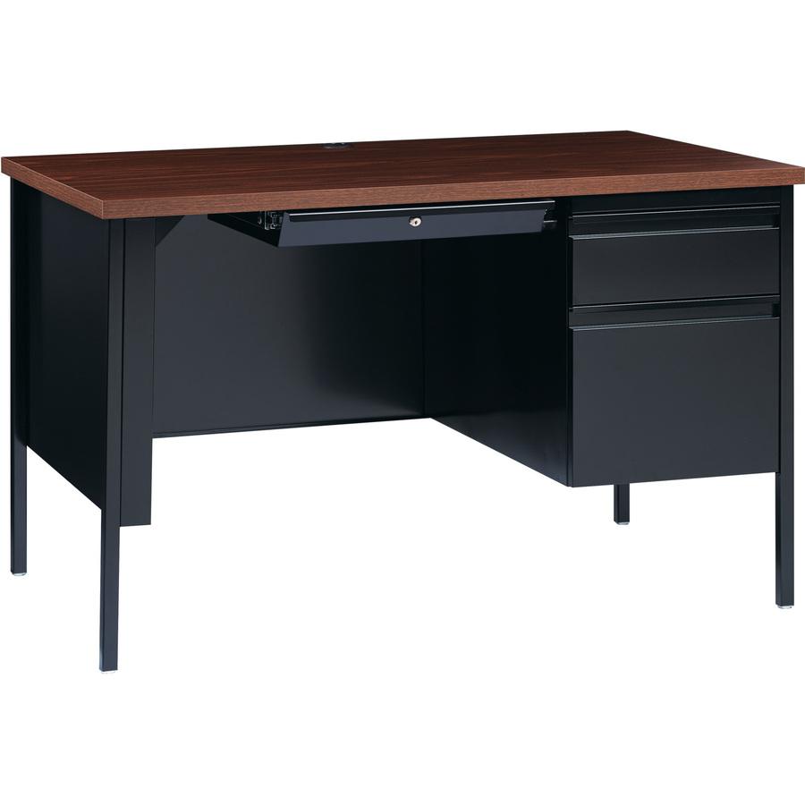 Lorell Fortress Series 48" Right Single-Pedestal Desk - Laminated Rectangle, Walnut Top - 30" Table Top Length x 48" Table Top Width x 1.13" Table Top Thickness - 29.50" Height - Assembly Required - B. Picture 14