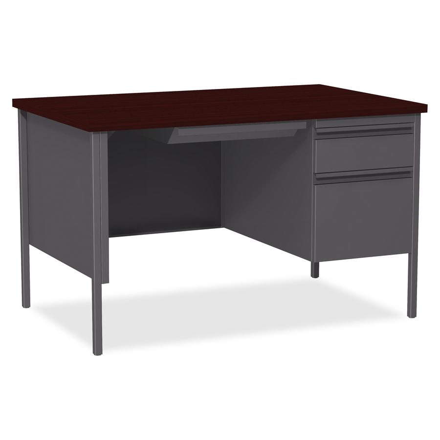 Lorell Fortress Series 48" Right Single-Pedestal Desk - Laminated Rectangle, Mahogany Top - 30" Table Top Length x 48" Table Top Width x 1.13" Table Top Thickness - 29.50" Height - Assembly Required -. Picture 11