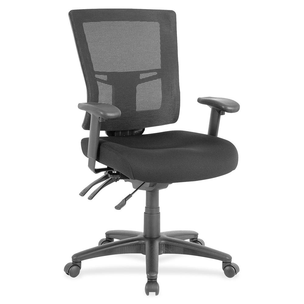 Lorell Swivel Mid-Back Mesh Chair - Black Fabric Seat - Black Nylon Back - 5-star Base - Black - 1 Each. Picture 2