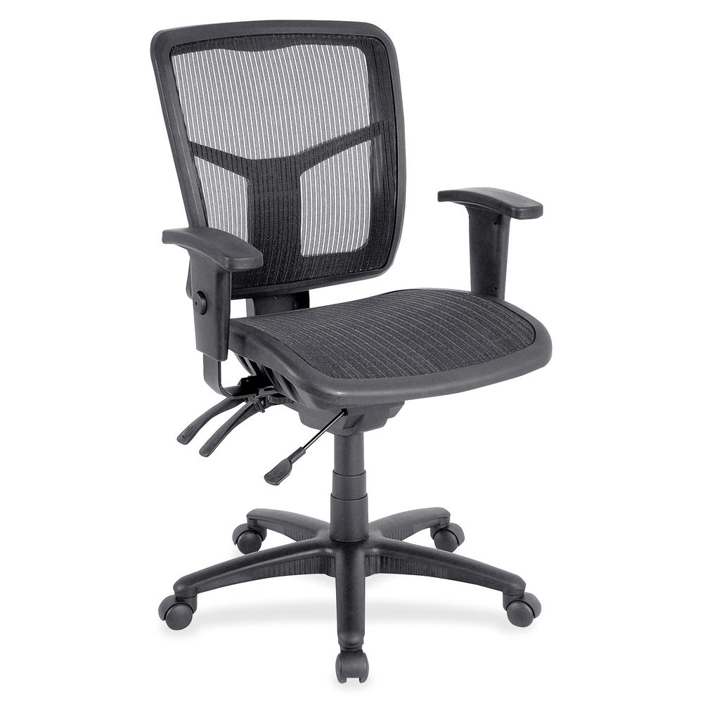Lorell Mid-Back Swivel Mesh Chair - Black Frame - 5-star Base - Black, Silver - 1 Each. Picture 2