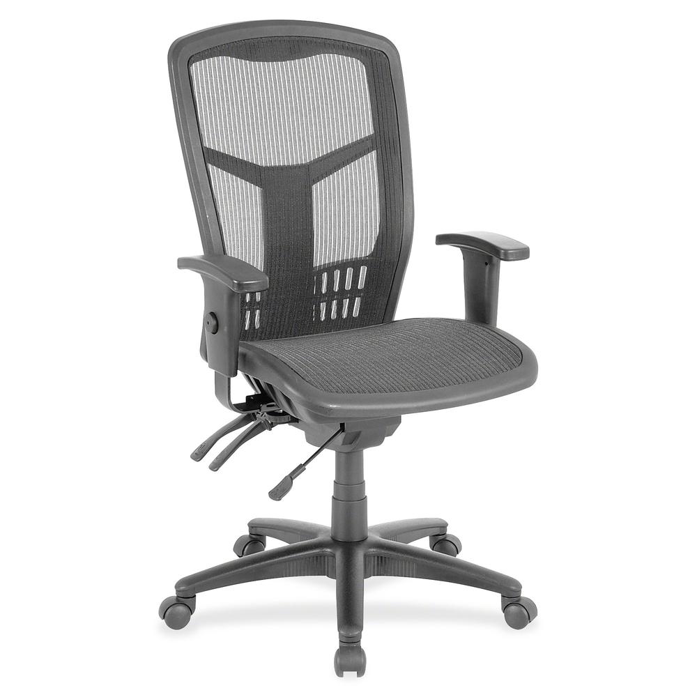 Lorell Executive Mesh High-Back Chair - Black Mesh Seat - Black Steel, Plastic Frame - 5-star Base - 1 Each. Picture 3