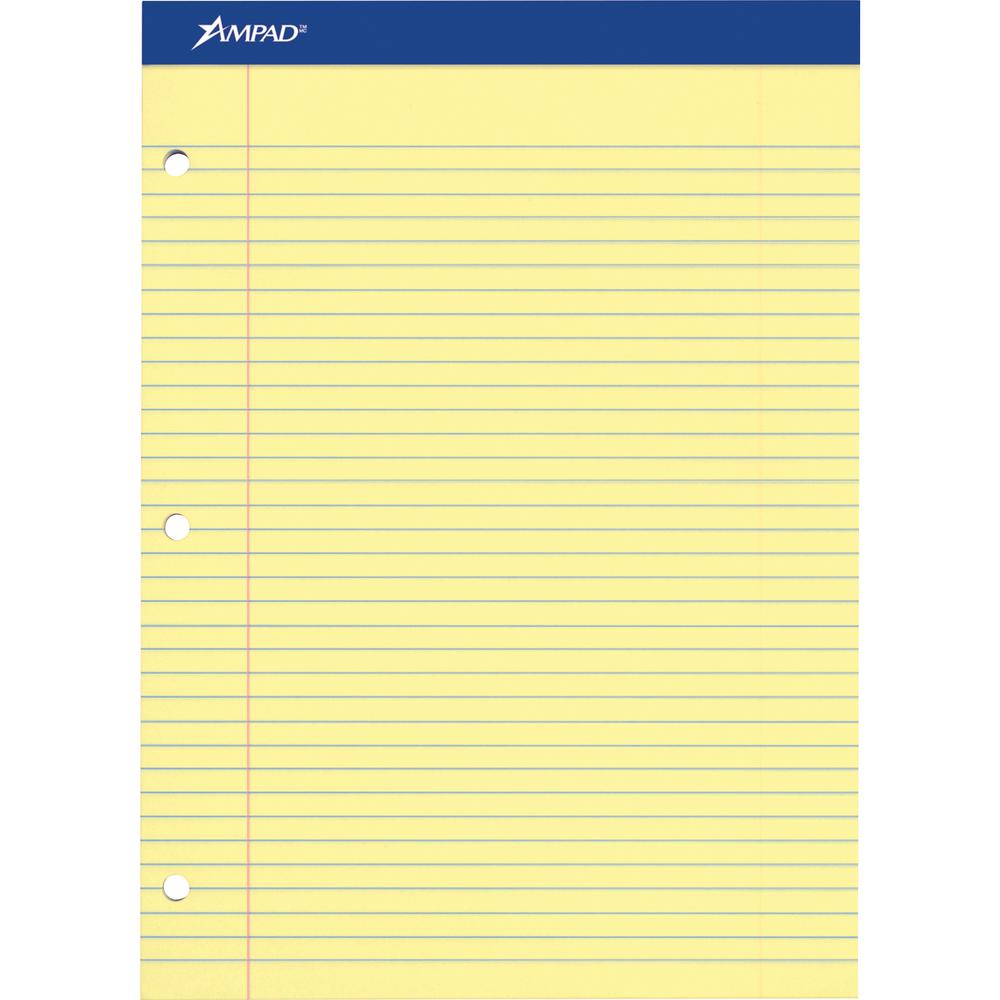 Ampad Double Sheet Writing Pad - 100 Sheets - 0.28" Ruled - 15 lb Basis Weight - Letter - 8 1/2" x 11"8.5" x 11.8" - Canary Yellow Paper - Micro Perforated, Stiff, Chipboard Backing - 1 / Pad. Picture 2