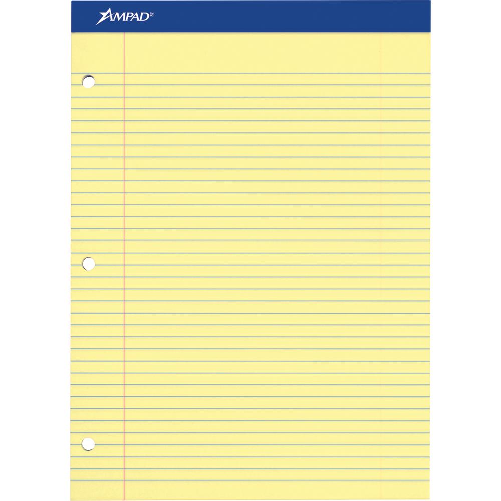Ampad Double Sheet Writing Pad - 100 Sheets - 0.34" Ruled - 15 lb Basis Weight - Letter - 8 1/2" x 11"8.5" x 11.8" - Canary Yellow Paper - Micro Perforated, Chipboard Backing, Stiff, Tear Resistant - . Picture 2
