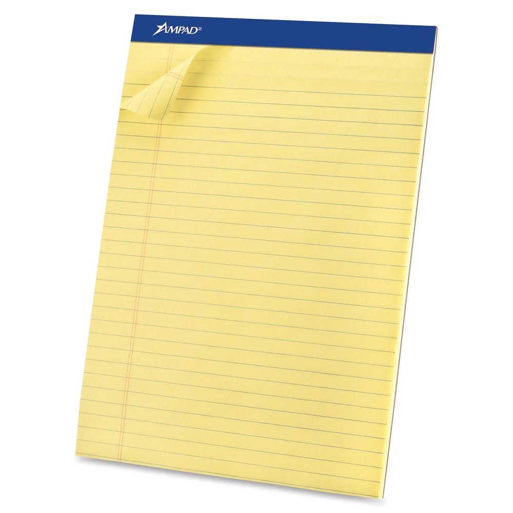 Ampad Basic Perforated Writing Pads - Legal - 50 Sheets - Stapled - 0.34" Ruled - 15 lb Basis Weight - Legal - 8 1/2" x 11 1/2"8.5" x 11.8" - Canary Yellow Paper - Dark Blue Binding - Sturdy Back, Chi. Picture 2
