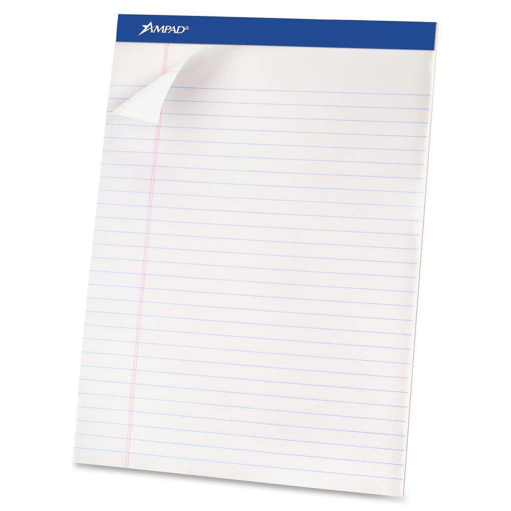 Ampad Basic Perforated Writing Pads - 50 Sheets - Stapled - 0.34" Ruled - 15 lb Basis Weight - 8 1/2" x 11 3/4" - White Paper - White Cover - Sturdy Back, Header Strip, Micro Perforated, Chipboard Bac. Picture 2