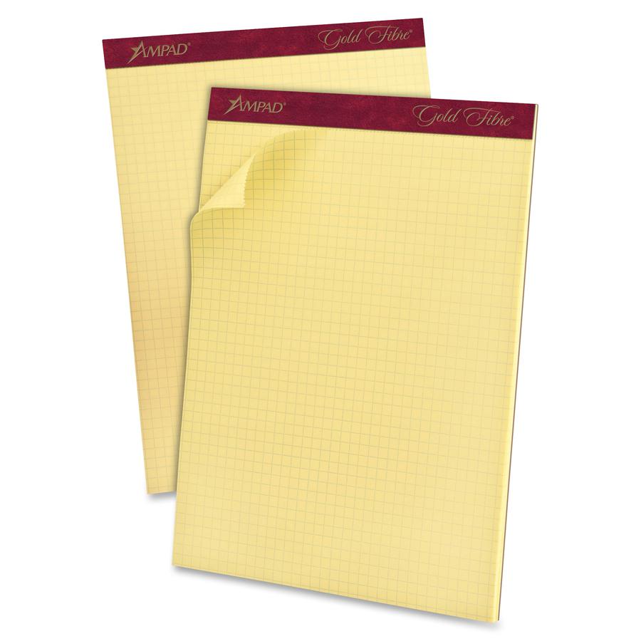 Ampad Gold Fibre Graph Pad - 50 Sheets - Both Side Ruling Surface - 16 lb Basis Weight - Letter - 8 1/2" x 11"8.5" x 11.8" - Canary Paper - Heavyweight, Chipboard Backing, Mediumweight, Pinhole Perfor. Picture 2