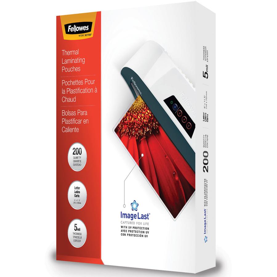 Fellowes ImageLast Jam-Free Thermal Laminating Pouches - Sheet Size Supported: Letter 9" Width x 11.50" Length - Laminating Pouch/Sheet Size: 9" Width5 mil Thickness - Durable, UV Resistant, Fade Resi. Picture 3