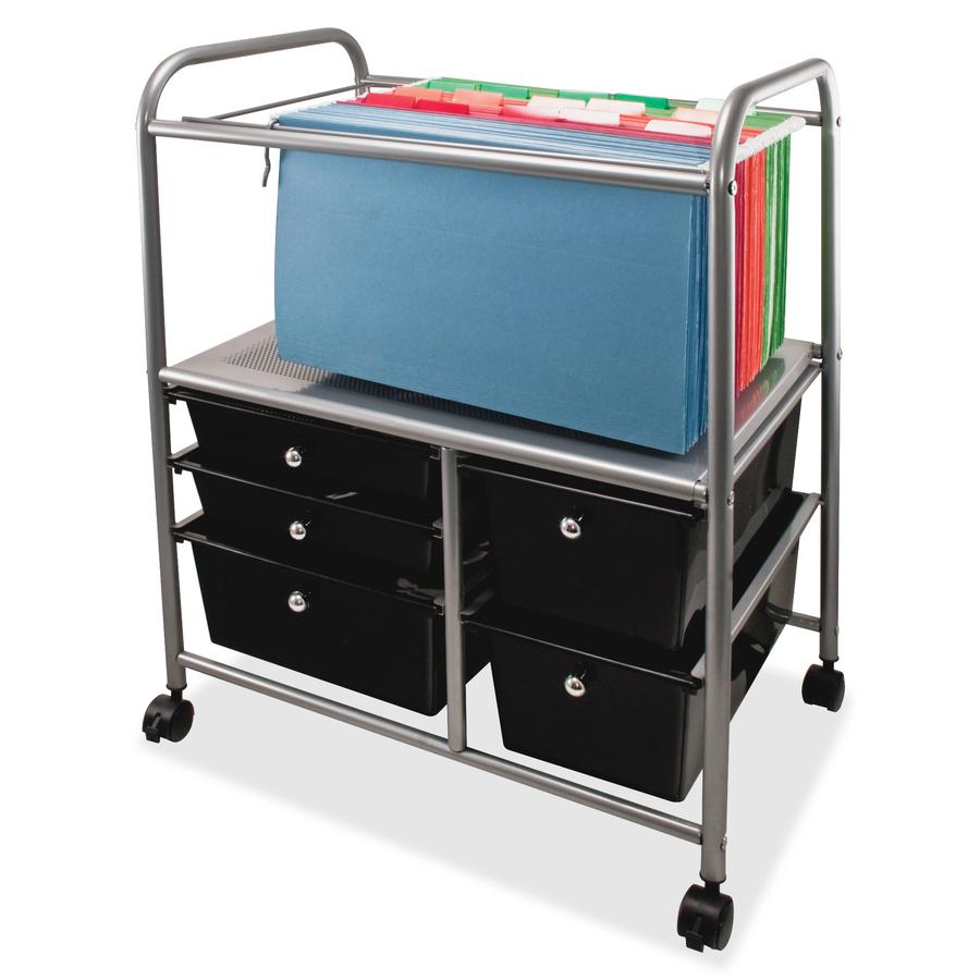 Advantus 5-Drawer Storage File Cart - 5 Drawer - 4 Casters - 21.9" Length x 15.3" Width x 28.9" Height - Chrome Frame - Silver, Chrome, Black - 1 Each. Picture 3