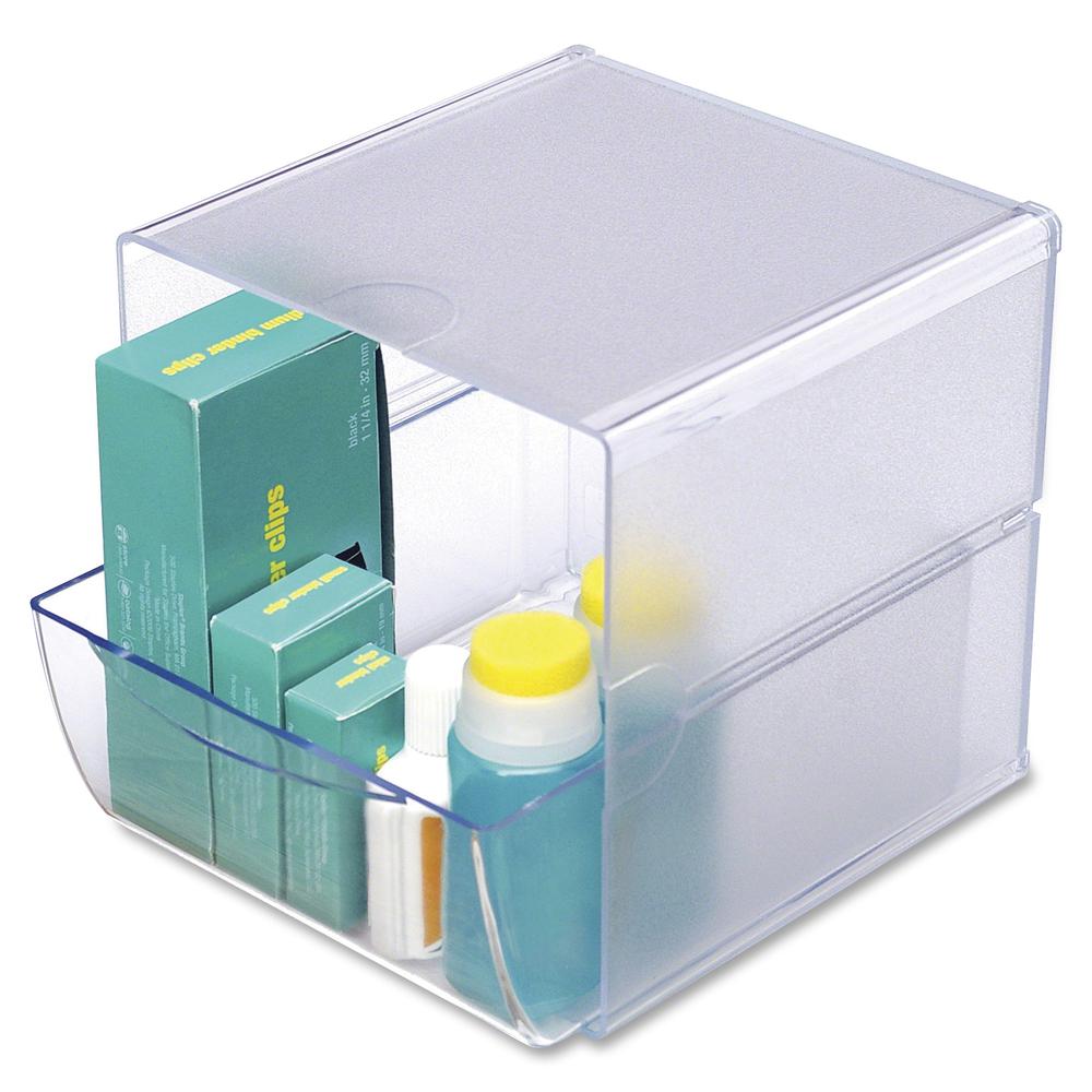 Deflecto Stackable Cube Organizer - 1 Drawer(s) - 6" Height x 6" Width x 7.2" Depth - Stackable, Removable Drawer, Removable Divider, Sturdy - Clear - Plastic - 1 Each. Picture 3