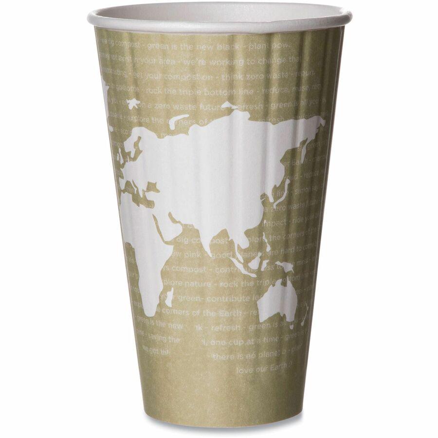 Eco-Products 16 oz World Art Insulated Hot Beverage Cups - 600 / Carton - Tan - Hot Drink. Picture 6
