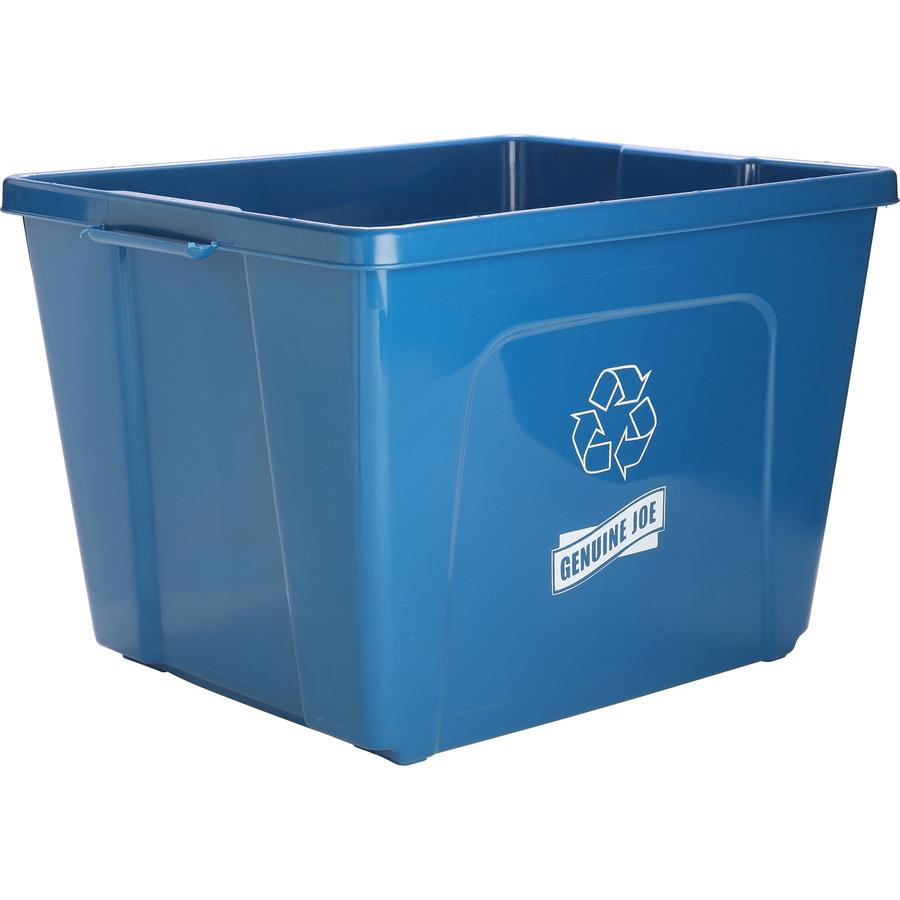 Genuine Joe 14-Gallon Recycling Bin - 14 gal Capacity - Rectangular - Durable, Lightweight - 14.5" Height x 19.5" Width x 15.4" Depth - Plastic - Blue - 1 Each. Picture 8