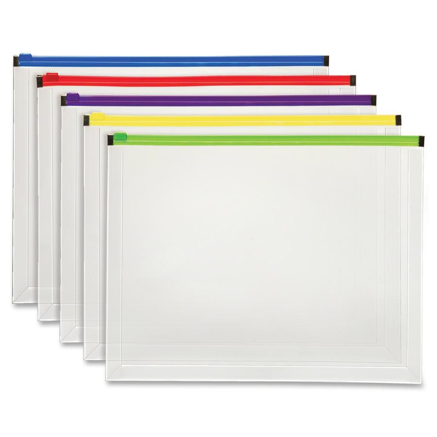 Pendaflex Color Zipper Poly Envelopes - Document - Zippered - Poly - 5 / Pack - Assorted. Picture 2