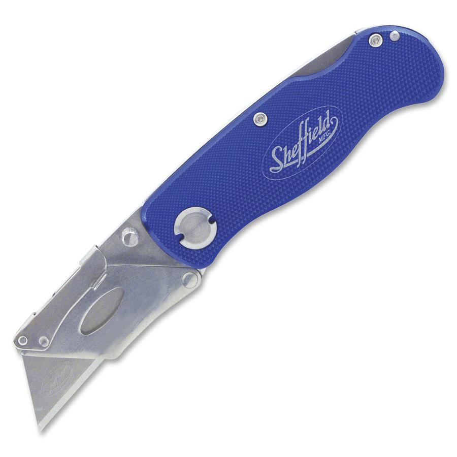 Sheffield Great NeckLockback Utility Knife - Locking Blade, Sturdy, Snap Closure, Lightweight, Pocket Clip - Aluminum - Blue - 8.9" Length - 1 Each. Picture 2