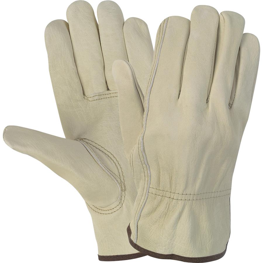 MCR Safety Durable Cowhide Leather Work Gloves - Large Size - Cream - Durable, Comfortable, Flexible - For Construction - 1 / Pair. Picture 2