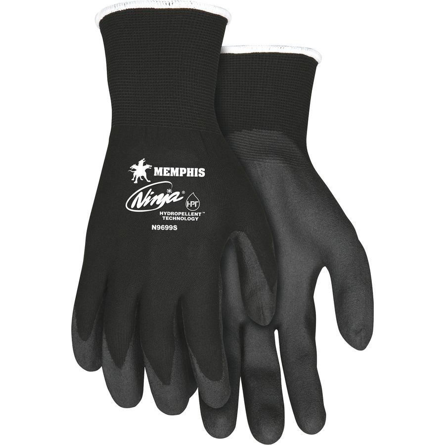 MCR Safety Ninja HPT Nylon Safety Gloves - Small Size - Black - Anti-bacterial - For Landscape, Material Handling - 1 Each. Picture 2
