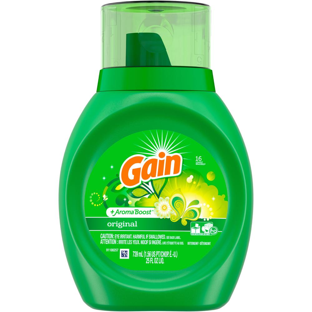 Gain Liquid Laundry Detergent - For Clothing, Laundry - 25 fl oz (0.8 quart) - Original Scent - 6 / Carton - Green. Picture 2