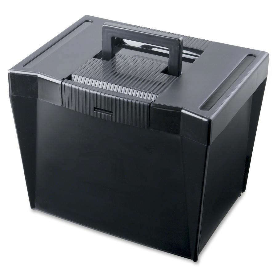 Pendaflex Economy File Box - Internal Dimensions: 13.88" Width x 10.75" Depth x 10.25" Height - External Dimensions: 13.5" Width x 10.3" Depth x 10.9" Height - Media Size Supported: Letter - Latch Loc. Picture 2
