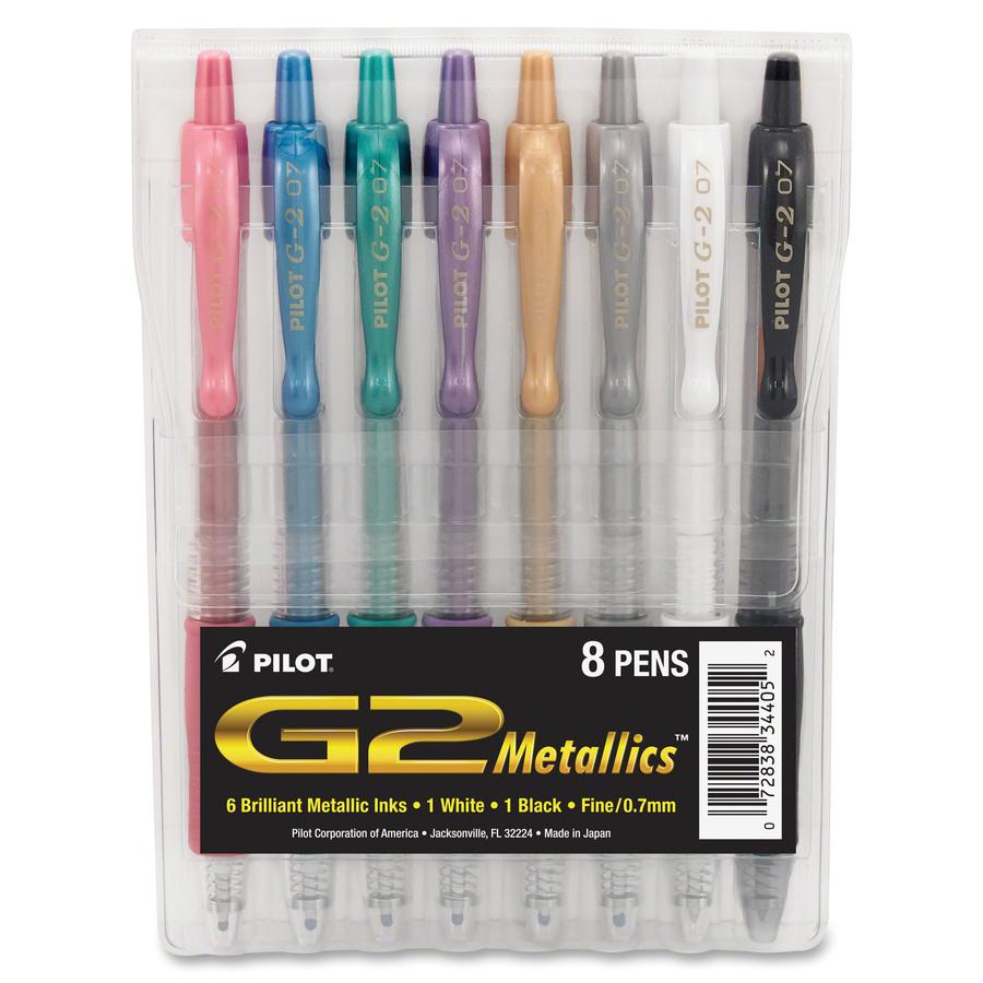 Pilot G2 Metallics .7mm Point Ink Pens - Fine Pen Point - 0.7 mm Pen Point Size - Retractable - Pink, Blue, Green, Purple Pigment-based Ink - 8 / Pack. Picture 2