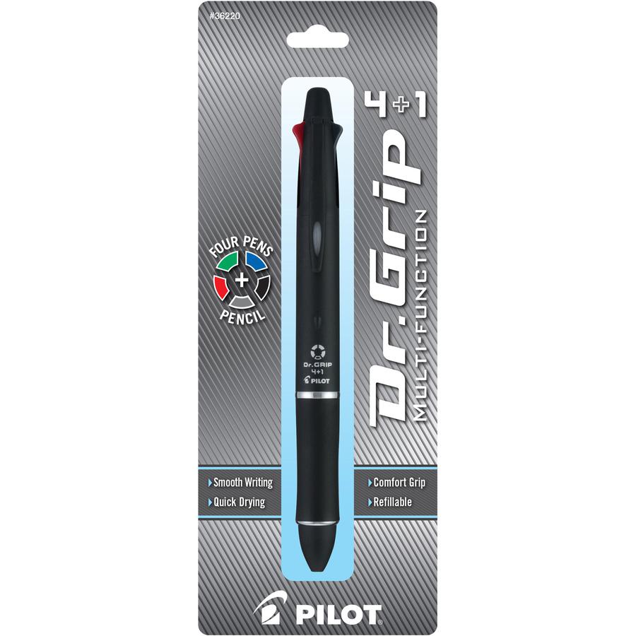 Pilot Dr. Grip Multi 4Plus1 Retractable Pen/Pencil - Fine Pen Point - 0.7 mm Pen Point Size - 2HB Pencil Grade - 0.5 mm Lead Size - Refillable - Black, Blue, Red, Green Ink - Black Barrel - 1 / Pack. Picture 3