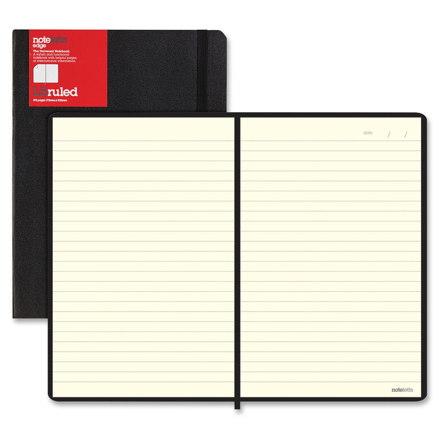 Letts of London L5 Ruled Notebook - Sewn9" x 6" - Black Cover - Elastic Closure, Flexible Cover, Pocket - 1 Each. Picture 6