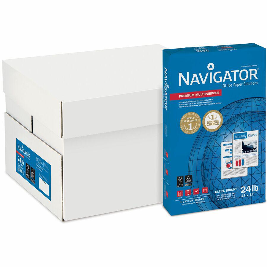 Navigator Platinum Superior Productivity Multipurpose Paper - Silky Touch - Bright White - 97 Brightness - 96% Opacity - Tabloid - 11" x 17" - 24 lb Basis Weight - Smooth - 2500 / Carton - Jam-free - . Picture 3