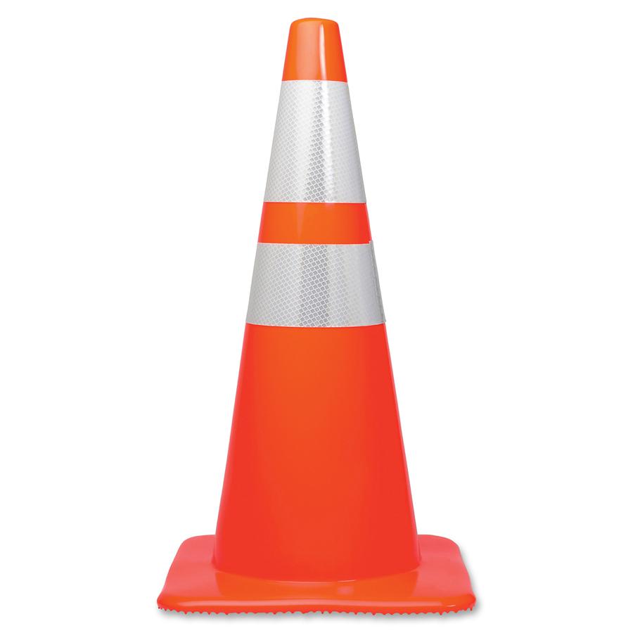Tatco 28" Traffic Cone - 1 Each - 28" Height - Cone Shape - Stackable, Sturdy - Indoor, Outdoor - Orange, Silver. Picture 2