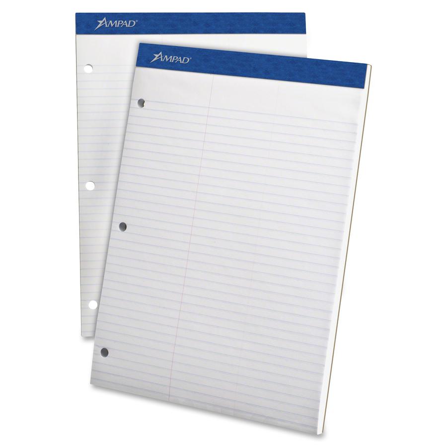 Ampad Double Sheet Writing Pads - 100 Sheets - 15 lb Basis Weight - 8 1/2" x 11 3/4" - 11.75" x 8.5" x 0.4" - White Paper - Micro Perforated, Easy Tear, Rigid, Chipboard Backing - 1 / Pad. Picture 2