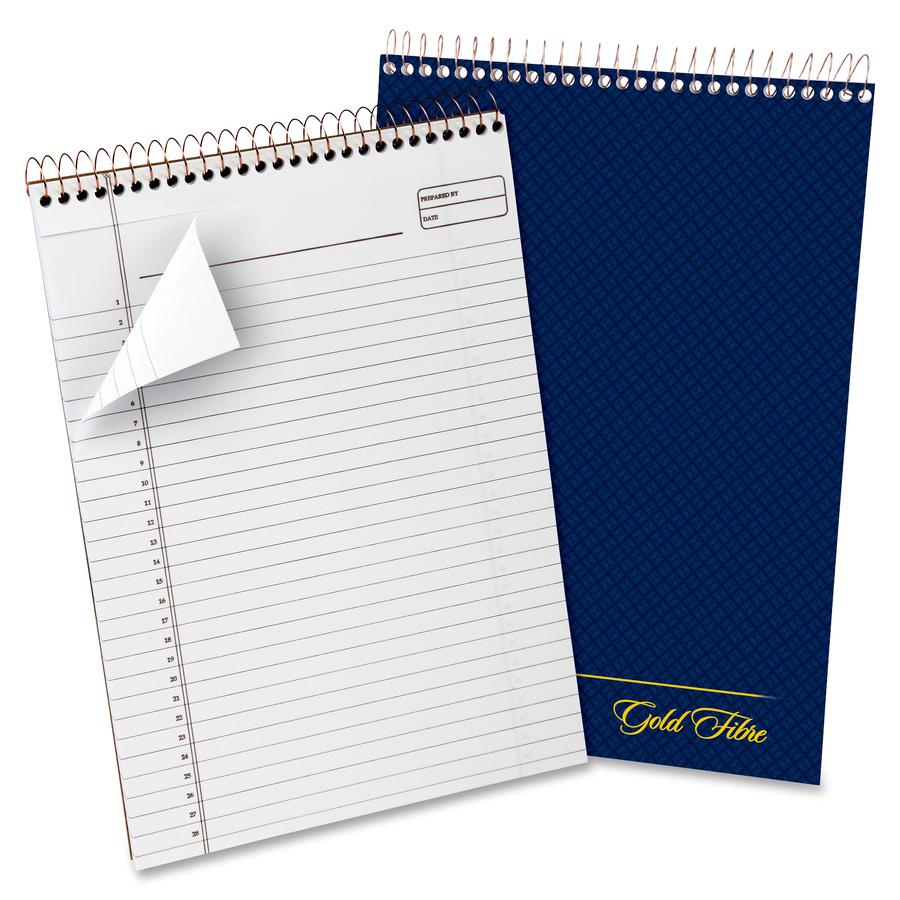 Ampad Gold Fibre Wirebound Legal Pad - 70 Sheets - Wire Bound - 20 lb Basis Weight - 8 1/2" x 11 3/4" - 8.50" x 0.4" x 12.3" - White Paper - Navy Cover - Micro Perforated, Easy Tear, Rigid, Chipboard . Picture 2