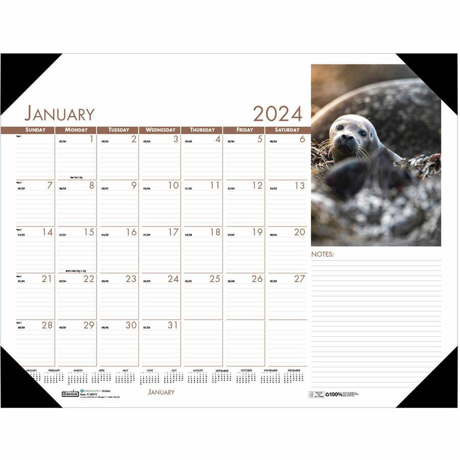 House of Doolittle EarthScapes Wildlife Desk Pad - Academic - Julian Dates - Monthly - 12 Month - January 2024 - December 2024 - 1 Month Single Page Layout - 17" x 22" Sheet Size - 2.25" x 2" Block - . Picture 4