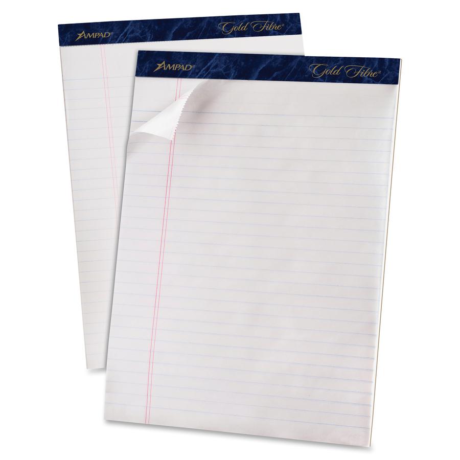 TOPS Gold Fibre Ruled Perforated Writing Pads - Letter - 50 Sheets - Watermark - Stapled/Glued - Front Ruling Surface - 0.34" Ruled - Ruled - 20 lb Basis Weight - 8 1/2" x 11 3/4" - White Paper - Dark. Picture 5